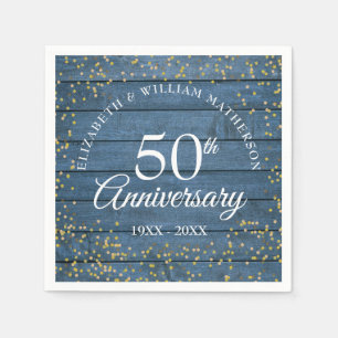 Serviette En Papier Confetti de poussière d'or Rustique Bleu 50e Anniv