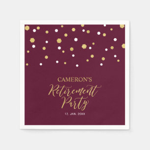Serviette En Papier Confetti de retraite chic rouge bordeaux et or