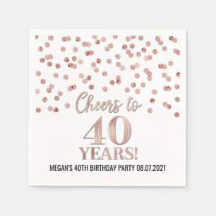 Serviette En Papier Confetti d'or Rose à 40 ans d'anniversaire