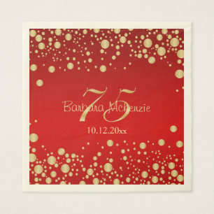 Serviette En Papier Confetti d'or sur rouge 75ème anniversaire