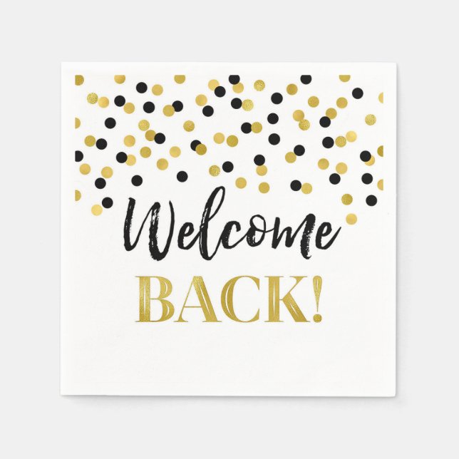Serviette En Papier Confetti en or noir Bienvenue Retour (Devant)