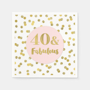 Serviette En Papier Confetti en or rose 40 & Fabuleux anniversaire