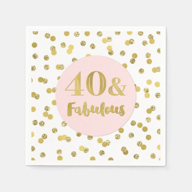 Serviette En Papier Confetti en or rose 40 & Fabuleux anniversaire (Devant)