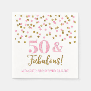 Serviette En Papier Confetti en or rose 50 & Fabuleux anniversaire