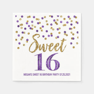 Serviette En Papier Confetti sucré mauve 16 Anniversaire