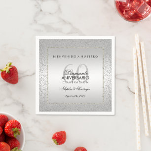 Serviette En Papier Confettis Argentés Élégants 60 Diamants Mariage