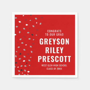 Serviette En Papier confettis de diplôme personnalisé gris rouge