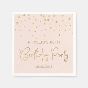 Serviette En Papier Confettis Pailletés Or Élégant Anniversaire 80 Ans