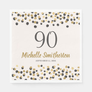 Serviette En Papier Confettis Pailletés Or Noir 90e Anniversaire