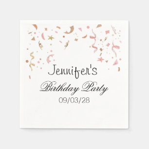Serviette En Papier Confettis Pailletés Rose et Or Rose