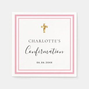 Serviette En Papier Confirmation blush rose blanc nom fille