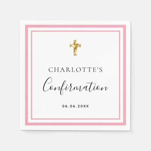 Serviette En Papier Confirmation blush rose blanc nom fille (Devant)