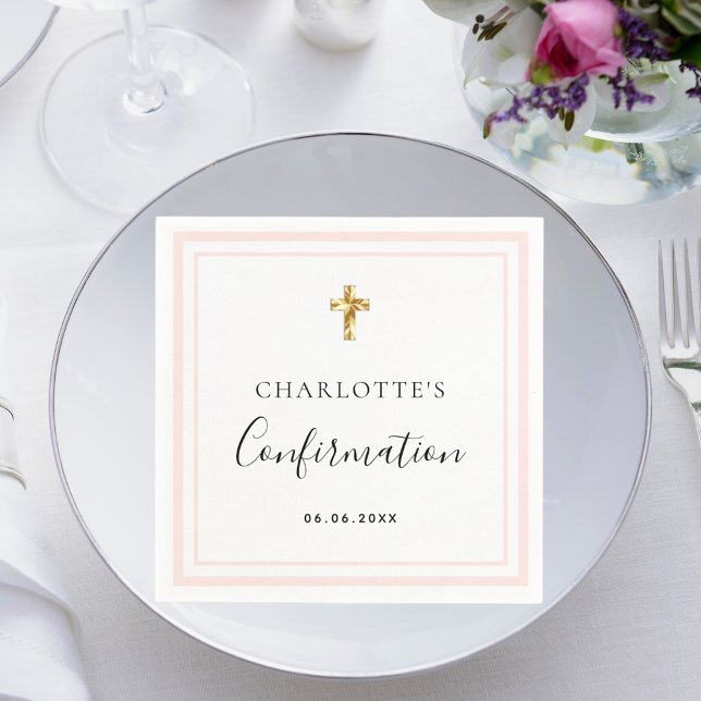 Serviette En Papier Confirmation blush rose or blanc nom fille (Créateur téléchargé)