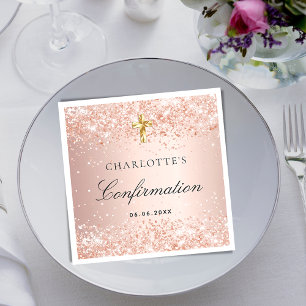 Serviette En Papier Confirmation blush rose or parties scintillant nom