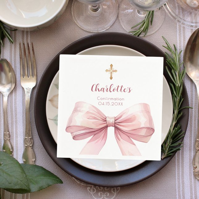 Serviette En Papier Confirmation de croix d'arc rose (Créateur téléchargé)
