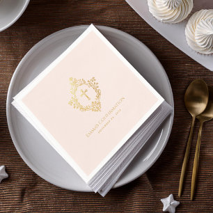 Serviette En Papier Confirmation de la fille Croix d'or rose Crête rel