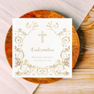 Serviette En Papier Confirmation élégante de croix d'or blanc