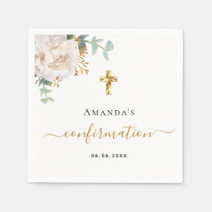 Serviette En Papier Confirmation eucalyptus blanc rose or