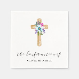Serviette En Papier Confirmation florale rustique de croix et de