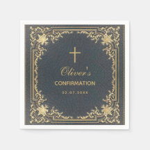 Confirmation Garçon Bleu Élégant Calligraphie Vint