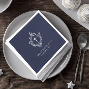 Serviette En Papier Confirmation Garçon Marine Bleu Élégant Vintage Cr