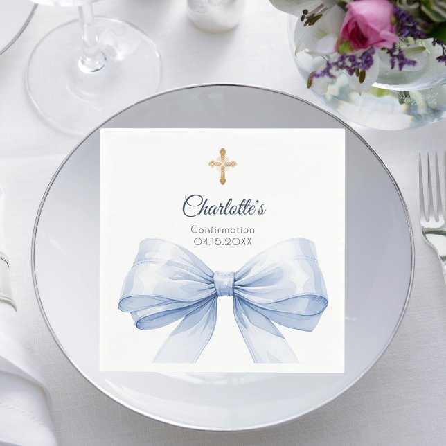 Serviette En Papier Confirmation light blue bow cross luncheon (Créateur téléchargé)