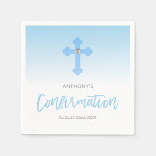Serviette En Papier CONFIRMATION Personnalisée Pastel Blue Boy Cross