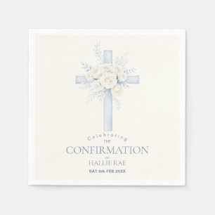Serviette En Papier Confirmation pour elle, Croix florale bleue modern