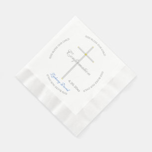 Serviette En Papier Confirmation Silver Cross Boy Nom bleu