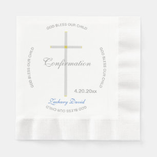 Serviette En Papier Confirmation Silver Cross Boy Nom bleu