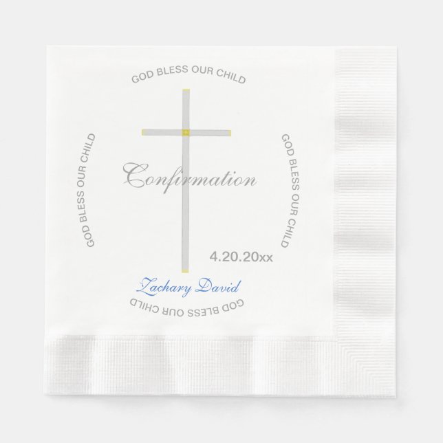 Serviette En Papier Confirmation Silver Cross Boy Nom bleu (Devant)