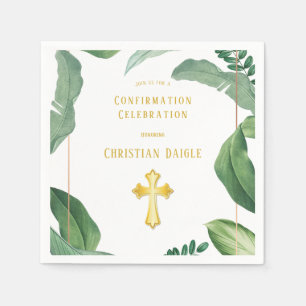 Serviette En Papier Confirmation Trendy Green And Gold Cross