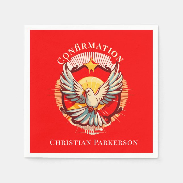 Serviette En Papier Confirmation White Dove Red Flamed Custom (Devant)