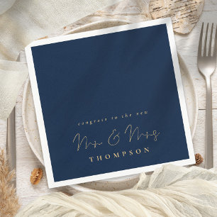 Serviette En Papier Congrats de script minimaliste Marine Mariage d'or