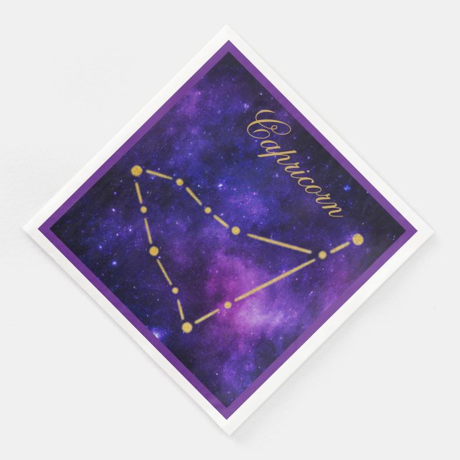 Serviette En Papier Constellation de Capricorne d'or sur Galaxie noire (Coin)