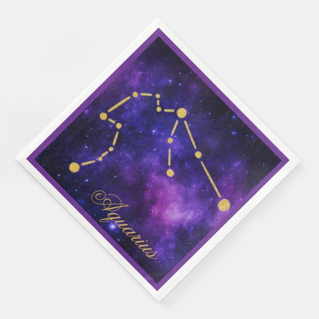 Serviette En Papier Constellation Gold Aquarius sur Galaxie foncée | (Coin)