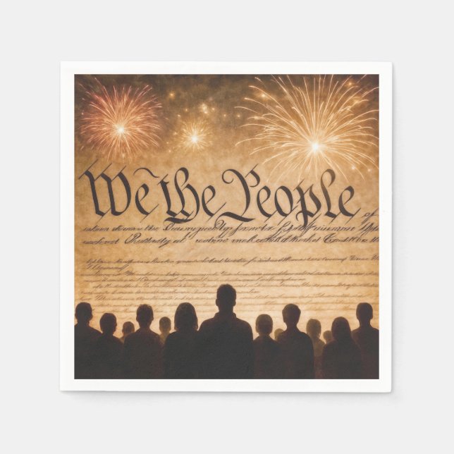 Serviette En Papier Constitution des États-Unis avec feux d'artifice (Devant)