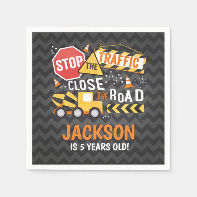 Serviette En Papier Construction Anniversaire de la fête Napkin Camion (Devant)