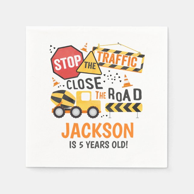 Serviette En Papier Construction Anniversaire de la fête Napkin Camion (Devant)
