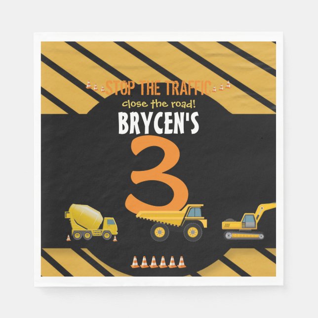 Serviette En Papier Construction Anniversaire Truck Party (Devant)