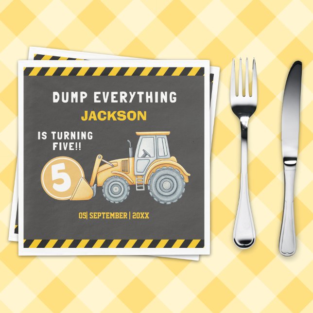 Serviette En Papier Construction Birthday 5 Party  | Excavator & Truck (Créateur téléchargé)
