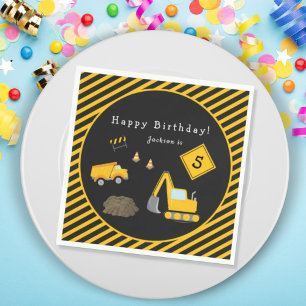 Serviette En Papier Construction Joyeux Anniversaire - Nom et âge garç