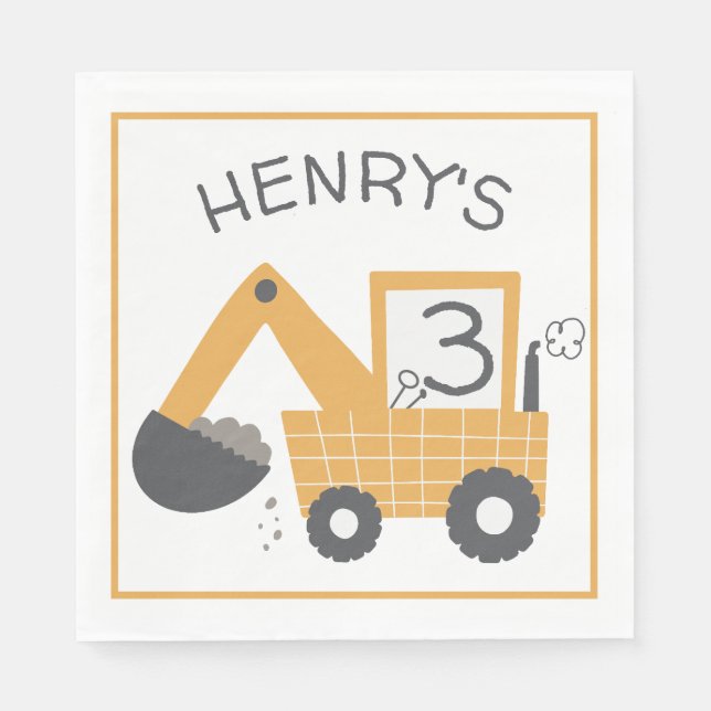 Serviette En Papier Construction Petit Constructeur de Digger Annivers (Devant)