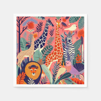 Serviette En Papier Contemporary exotic animals and birds 1 pink