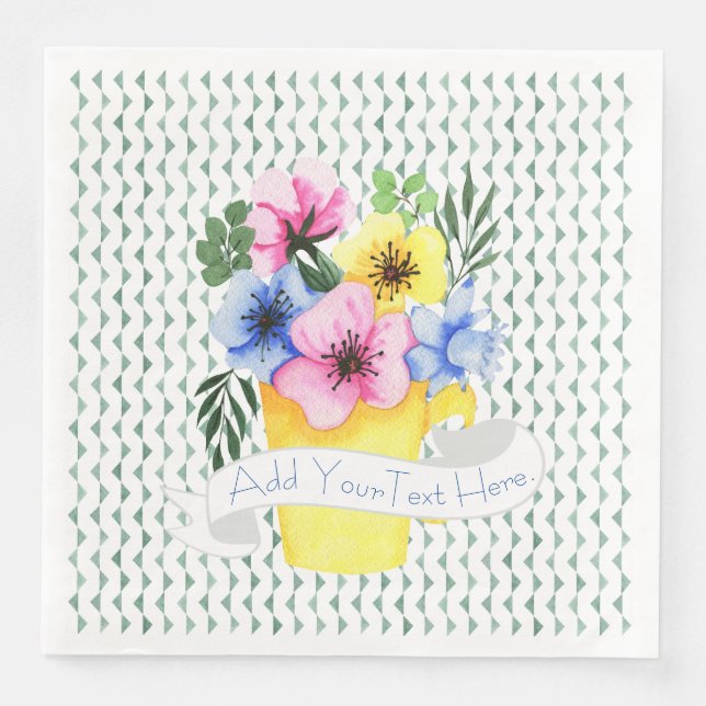 Serviette En Papier Conteneur Jaune Avec Pansies Pastel (Devant)