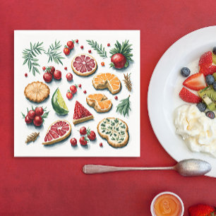 Serviette En Papier Cookie de Noël coloré rétro Motif d'aquarelle