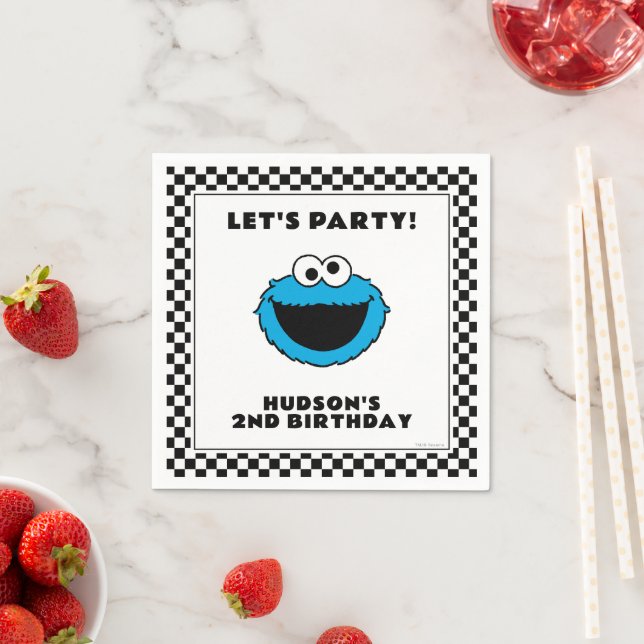 Serviette En Papier Cookie Monster Checkerboard Birthday (En situation)