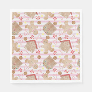 Serviette En Papier Cookies de Noël avec papier à rayures roses Napkin