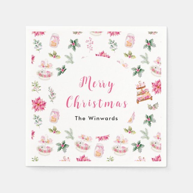 Serviette En Papier Cookies de Noël et rose de feuillage (Devant)