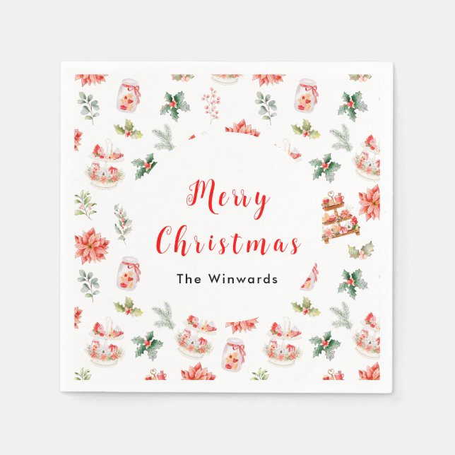 Serviette En Papier Cookies de Noël et rouge feuillage (Devant)